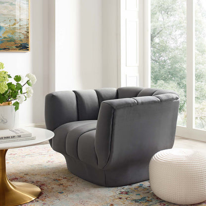 Entertain Vertical Channel Tufted Performance Velvet Armchair, Velvet Fabric, Grey Gray, 17303