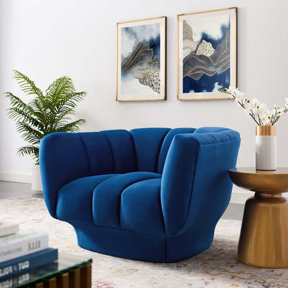 Entertain Vertical Channel Tufted Performance Velvet Armchair, Velvet Fabric, Navy Blue, 17304