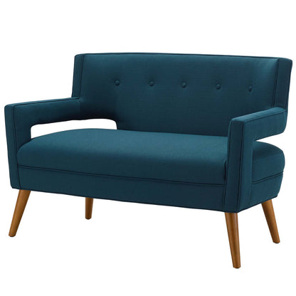 Sheer Upholstered Fabric Loveseat, Fabric, Navy Blue, 17305