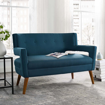 Sheer Upholstered Fabric Loveseat, Fabric, Navy Blue, 17305