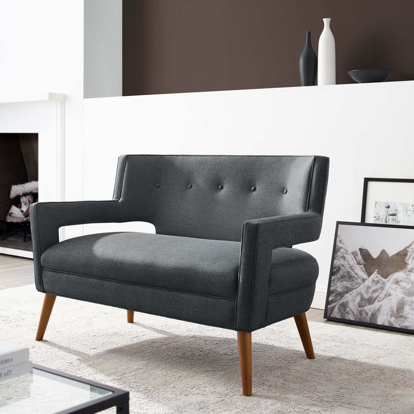 Sheer Upholstered Fabric Loveseat, Fabric, Grey Gray, 17306