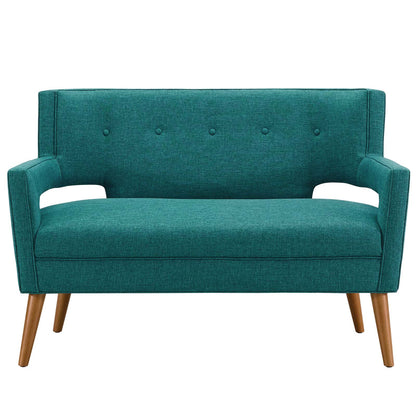 Sheer Upholstered Fabric Loveseat, Fabric, Aqua Blue, 17309