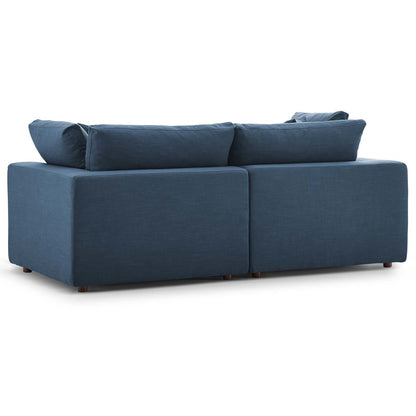 Commix Down Filled Overstuffed 2 Piece Sectional Sofa Set, Fabric, Navy Blue 15716