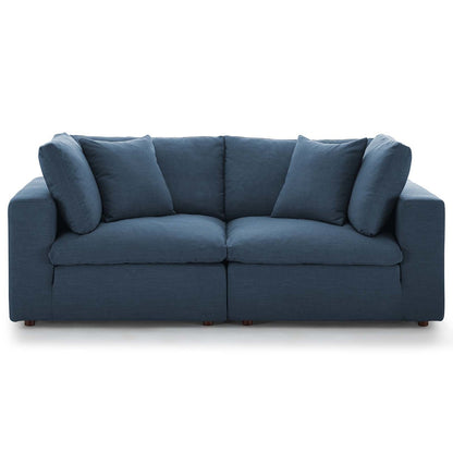 Commix Down Filled Overstuffed 2 Piece Sectional Sofa Set, Fabric, Navy Blue 15716