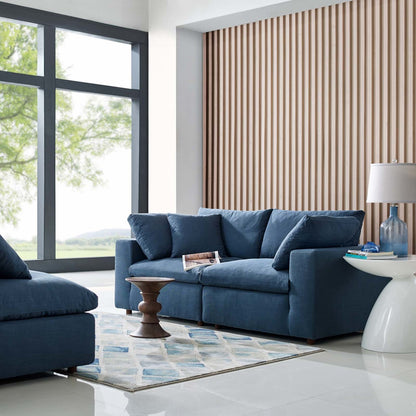 Commix Down Filled Overstuffed 2 Piece Sectional Sofa Set, Fabric, Navy Blue 15716