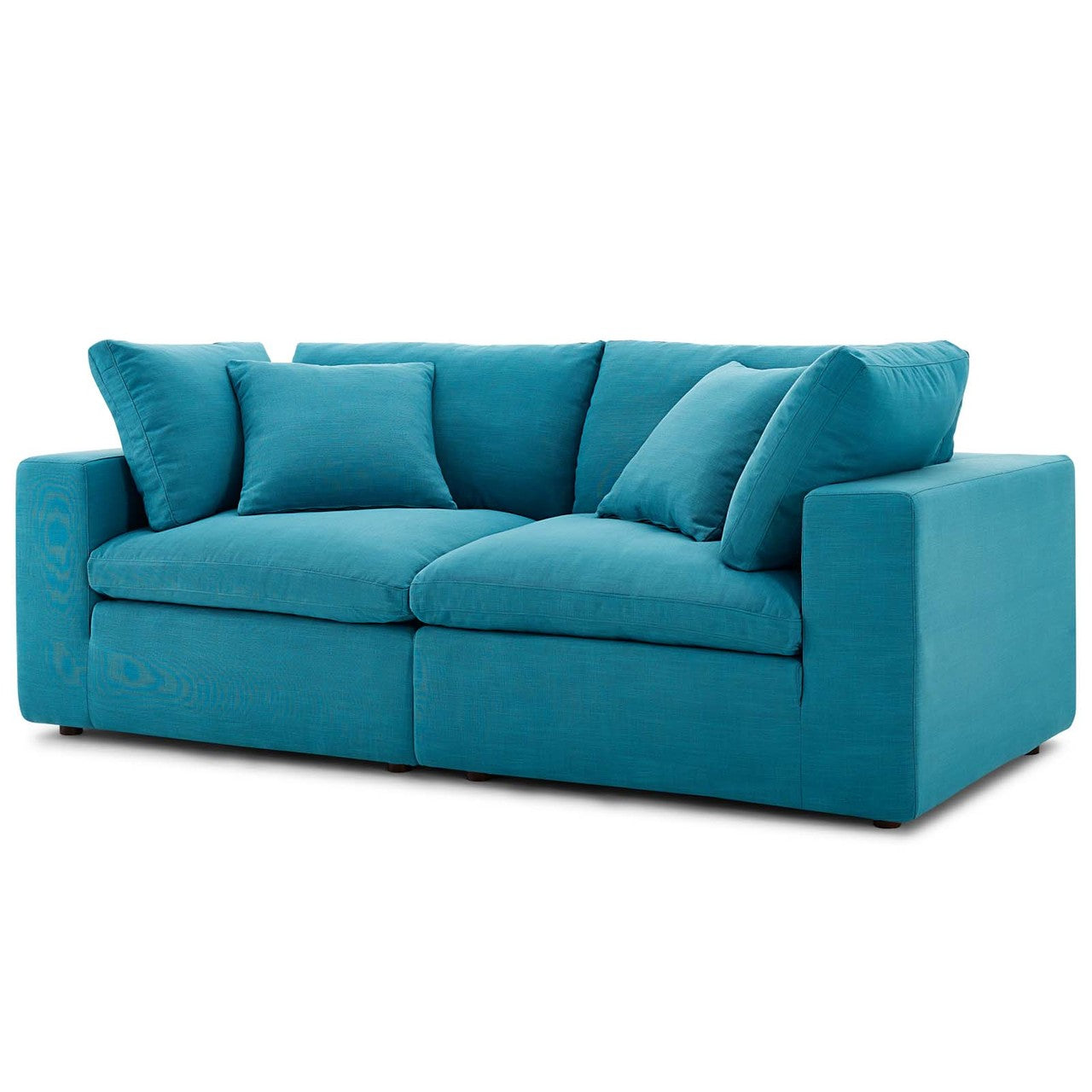 Commix Down Filled Overstuffed 2 Piece Sectional Sofa Set, Fabric, Aqua Blue 15719