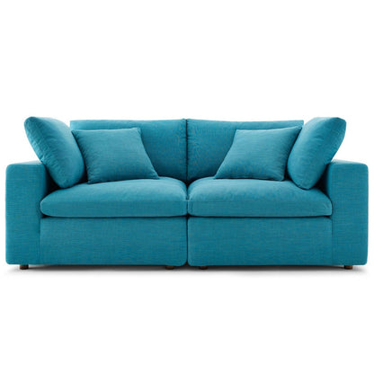 Commix Down Filled Overstuffed 2 Piece Sectional Sofa Set, Fabric, Aqua Blue 15719