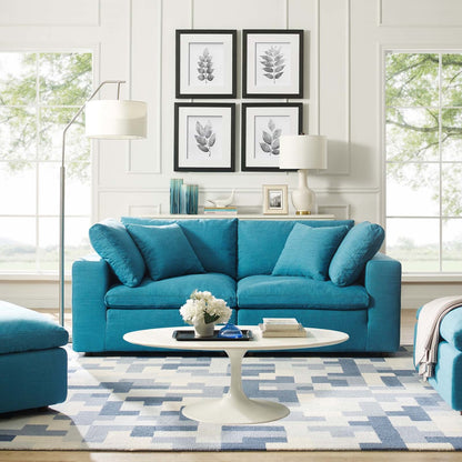 Commix Down Filled Overstuffed 2 Piece Sectional Sofa Set, Fabric, Aqua Blue 15719