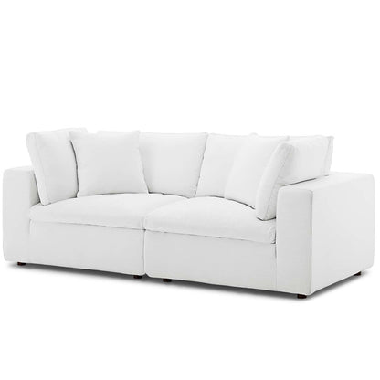 Commix Down Filled Overstuffed 2 Piece Sectional Sofa Set, Fabric, White 15720