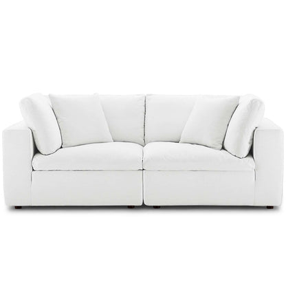 Commix Down Filled Overstuffed 2 Piece Sectional Sofa Set, Fabric, White 15720