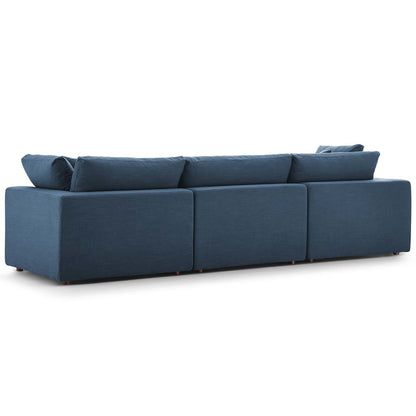 Commix Down Filled Overstuffed 3 Piece Sectional Sofa Set, Fabric, Navy Blue 15721