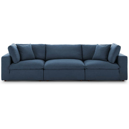 Commix Down Filled Overstuffed 3 Piece Sectional Sofa Set, Fabric, Navy Blue 15721