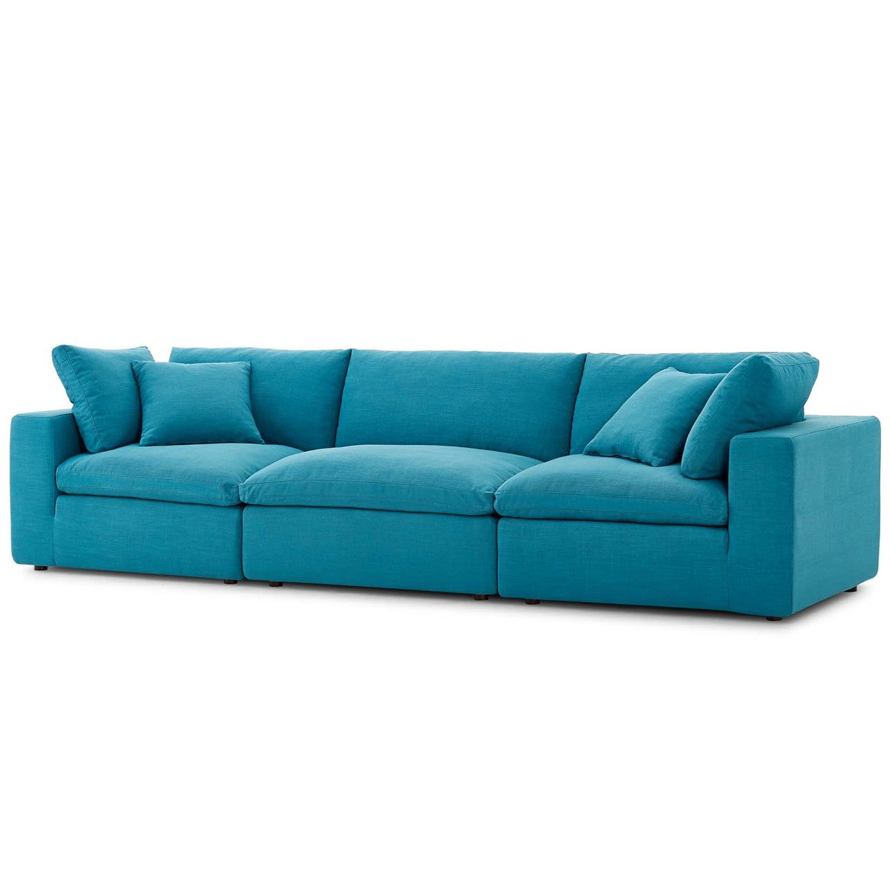 Commix Down Filled Overstuffed 3 Piece Sectional Sofa Set, Fabric, Aqua Blue 15724
