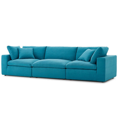 Commix Down Filled Overstuffed 3 Piece Sectional Sofa Set, Fabric, Aqua Blue 15724