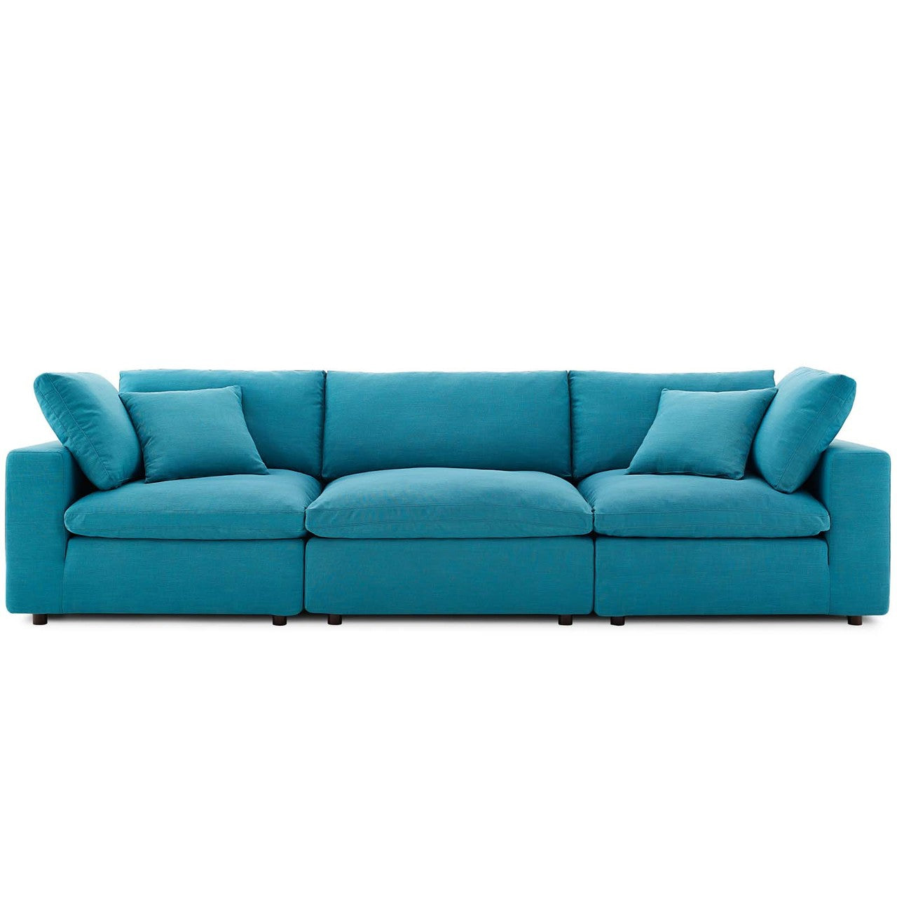Commix Down Filled Overstuffed 3 Piece Sectional Sofa Set, Fabric, Aqua Blue 15724