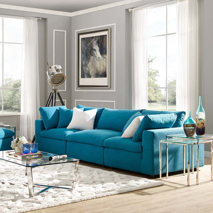 Commix Down Filled Overstuffed 3 Piece Sectional Sofa Set, Fabric, Aqua Blue 15724