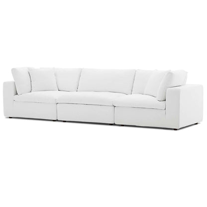 Commix Down Filled Overstuffed 3 Piece Sectional Sofa Set, Fabric, White 15725