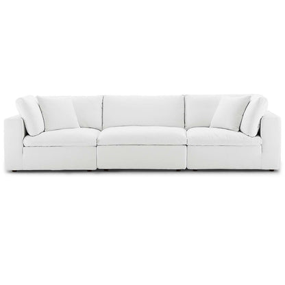 Commix Down Filled Overstuffed 3 Piece Sectional Sofa Set, Fabric, White 15725