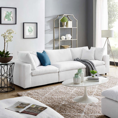 Commix Down Filled Overstuffed 3 Piece Sectional Sofa Set, Fabric, White 15725