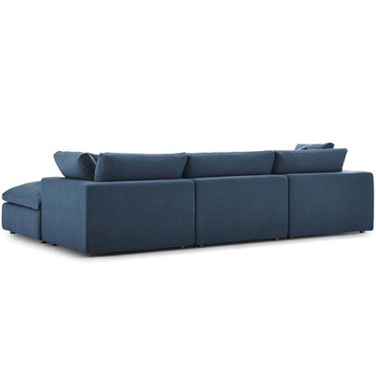 Commix Down Filled Overstuffed 4 Piece Sectional Sofa Set, Fabric, Navy Blue 15726