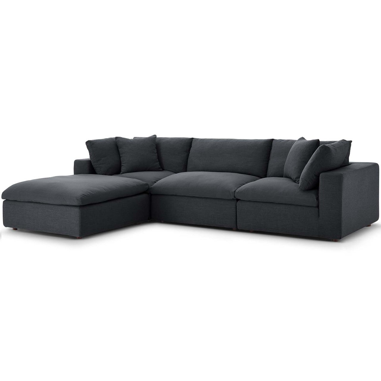 Commix Down Filled Overstuffed 4 Piece Sectional Sofa Set, Fabric, Grey Gray 15728