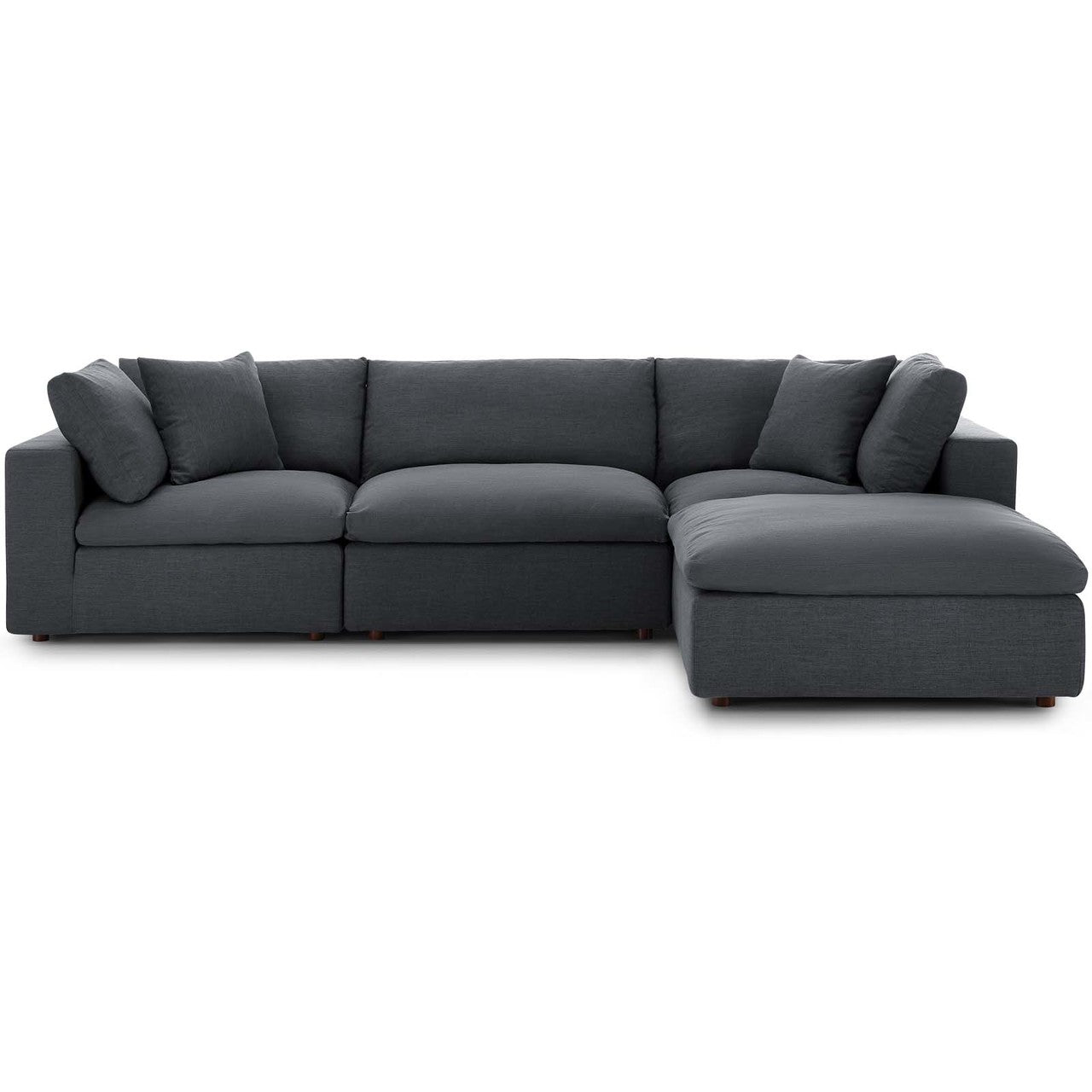 Commix Down Filled Overstuffed 4 Piece Sectional Sofa Set, Fabric, Grey Gray 15728