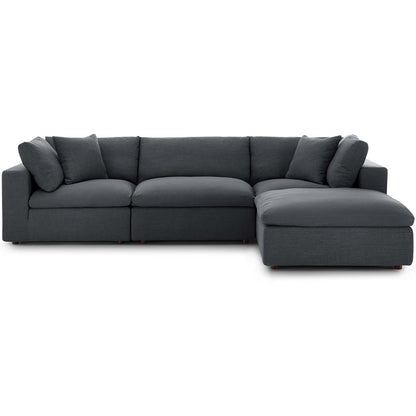 Commix Down Filled Overstuffed 4 Piece Sectional Sofa Set, Fabric, Grey Gray 15728