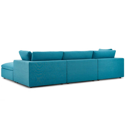 Commix Down Filled Overstuffed 4 Piece Sectional Sofa Set, Fabric, Aqua Blue 15729