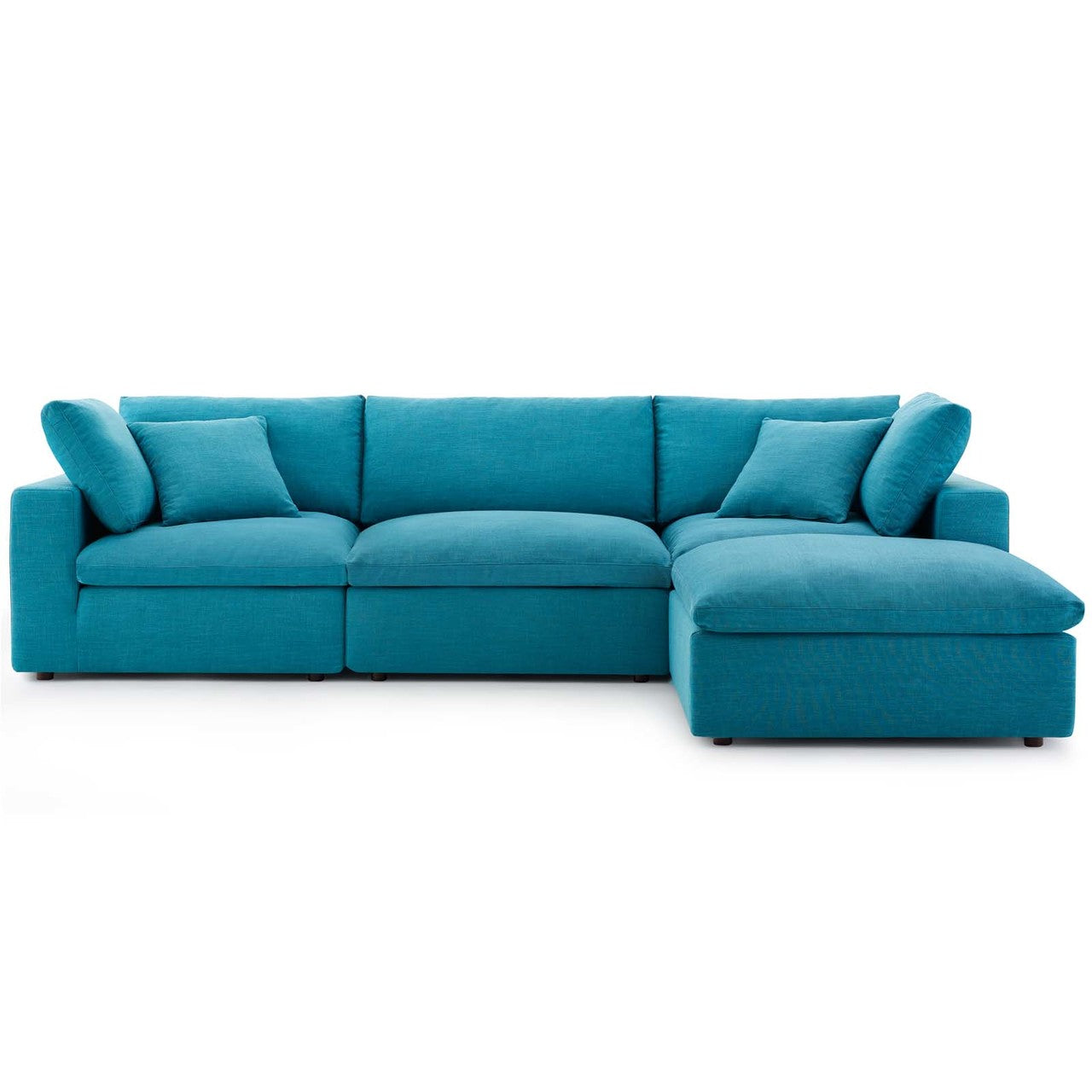 Commix Down Filled Overstuffed 4 Piece Sectional Sofa Set, Fabric, Aqua Blue 15729