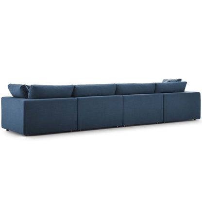 Commix Down Filled Overstuffed 4 Piece Sectional Sofa Set, Fabric, Navy Blue 15731