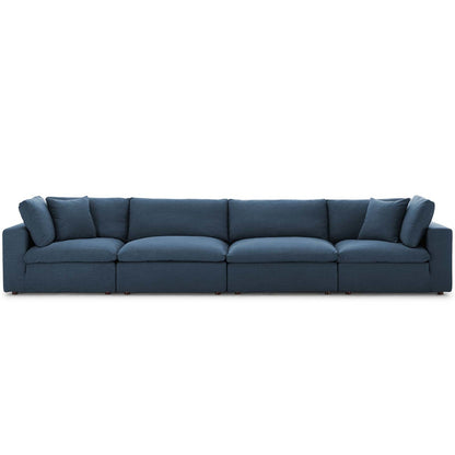 Commix Down Filled Overstuffed 4 Piece Sectional Sofa Set, Fabric, Navy Blue 15731
