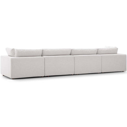 Commix Down Filled Overstuffed 4 Piece Sectional Sofa Set, Fabric, Beige 15732