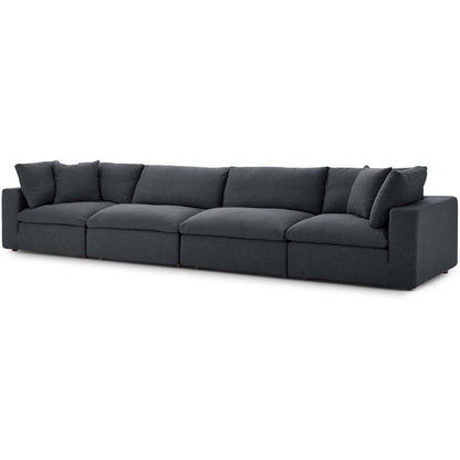 Commix Down Filled Overstuffed 4 Piece Sectional Sofa Set, Fabric, Grey Gray 15733
