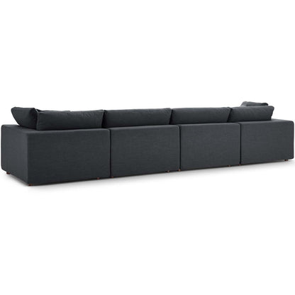 Commix Down Filled Overstuffed 4 Piece Sectional Sofa Set, Fabric, Grey Gray 15733