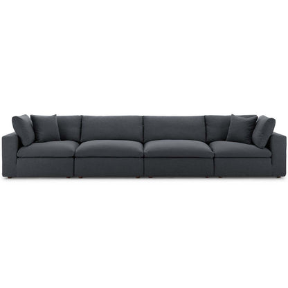 Commix Down Filled Overstuffed 4 Piece Sectional Sofa Set, Fabric, Grey Gray 15733