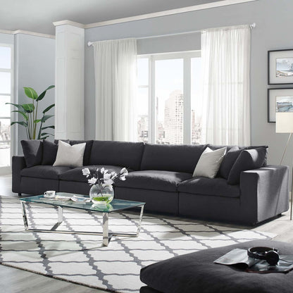 Commix Down Filled Overstuffed 4 Piece Sectional Sofa Set, Fabric, Grey Gray 15733