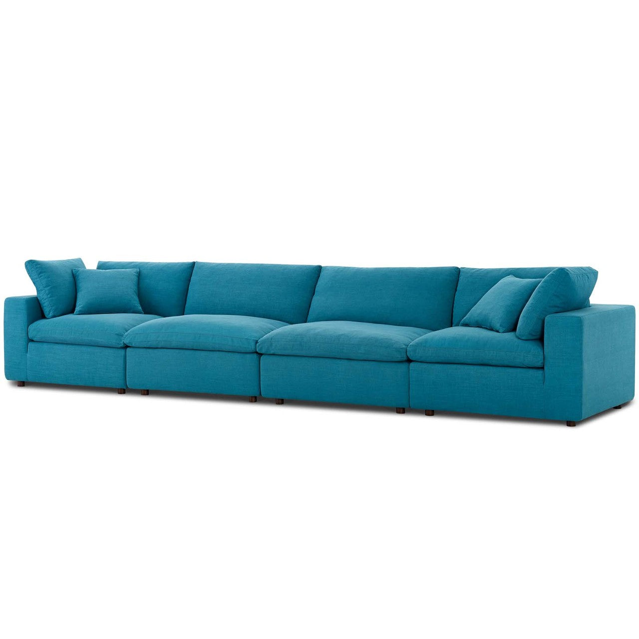 Commix Down Filled Overstuffed 4 Piece Sectional Sofa Set, Fabric, Aqua Blue 15734