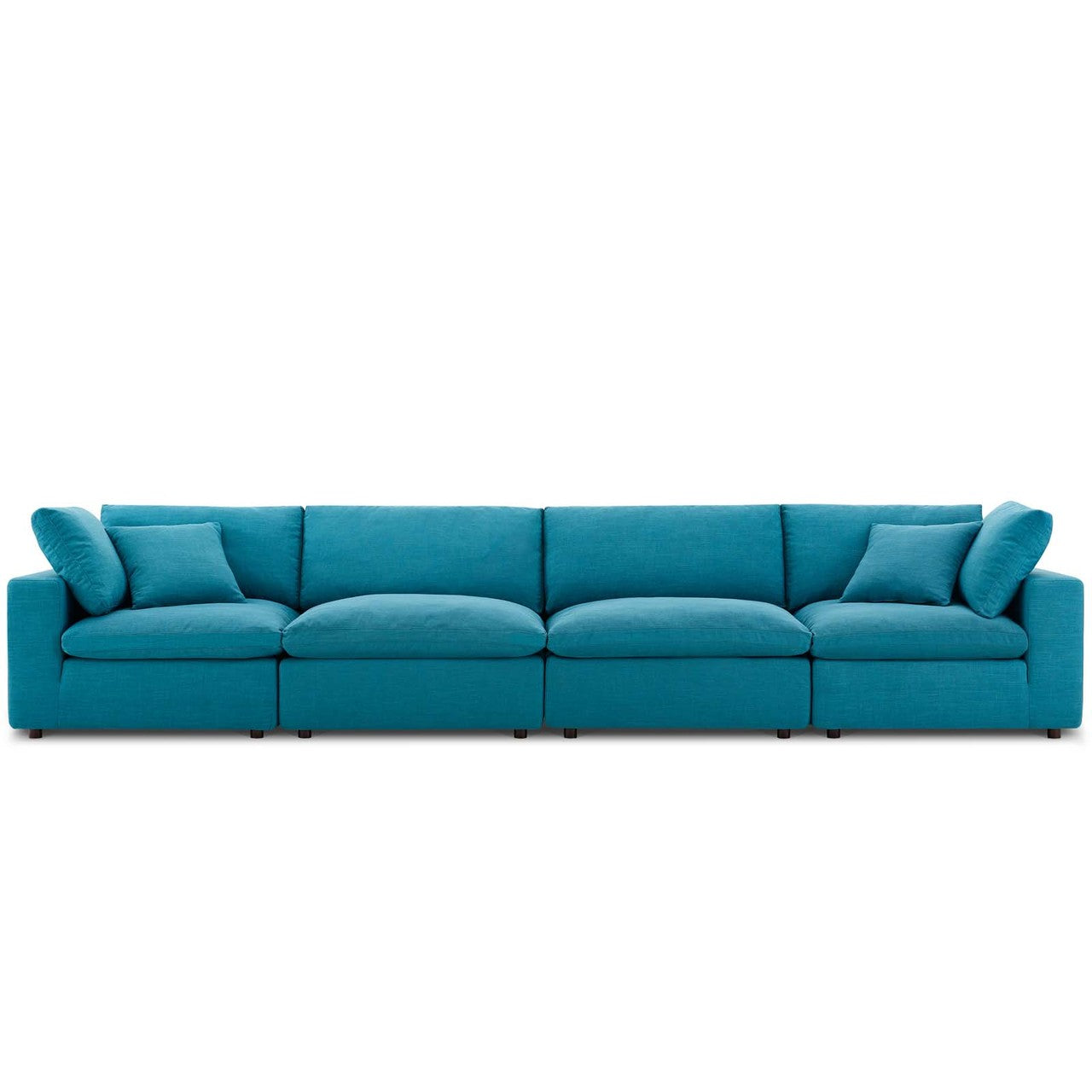 Commix Down Filled Overstuffed 4 Piece Sectional Sofa Set, Fabric, Aqua Blue 15734