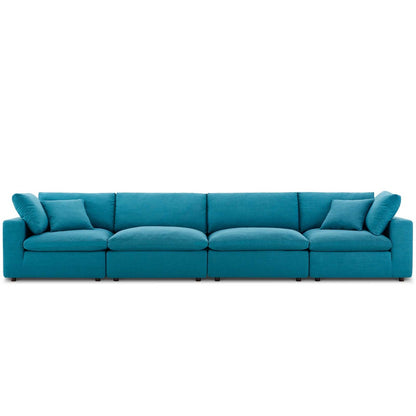 Commix Down Filled Overstuffed 4 Piece Sectional Sofa Set, Fabric, Aqua Blue 15734