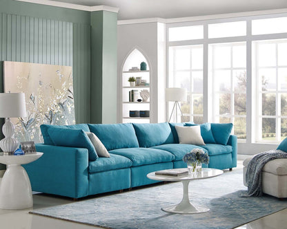 Commix Down Filled Overstuffed 4 Piece Sectional Sofa Set, Fabric, Aqua Blue 15734