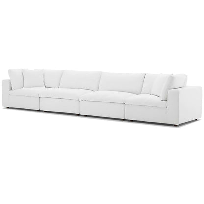 Commix Down Filled Overstuffed 4 Piece Sectional Sofa Set, Fabric, White 15735