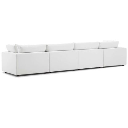 Commix Down Filled Overstuffed 4 Piece Sectional Sofa Set, Fabric, White 15735