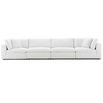 Commix Down Filled Overstuffed 4 Piece Sectional Sofa Set, Fabric, White 15735