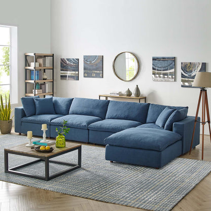 Commix Down Filled Overstuffed 5 Piece Sectional Sofa Set, Fabric, Navy Blue, 17310
