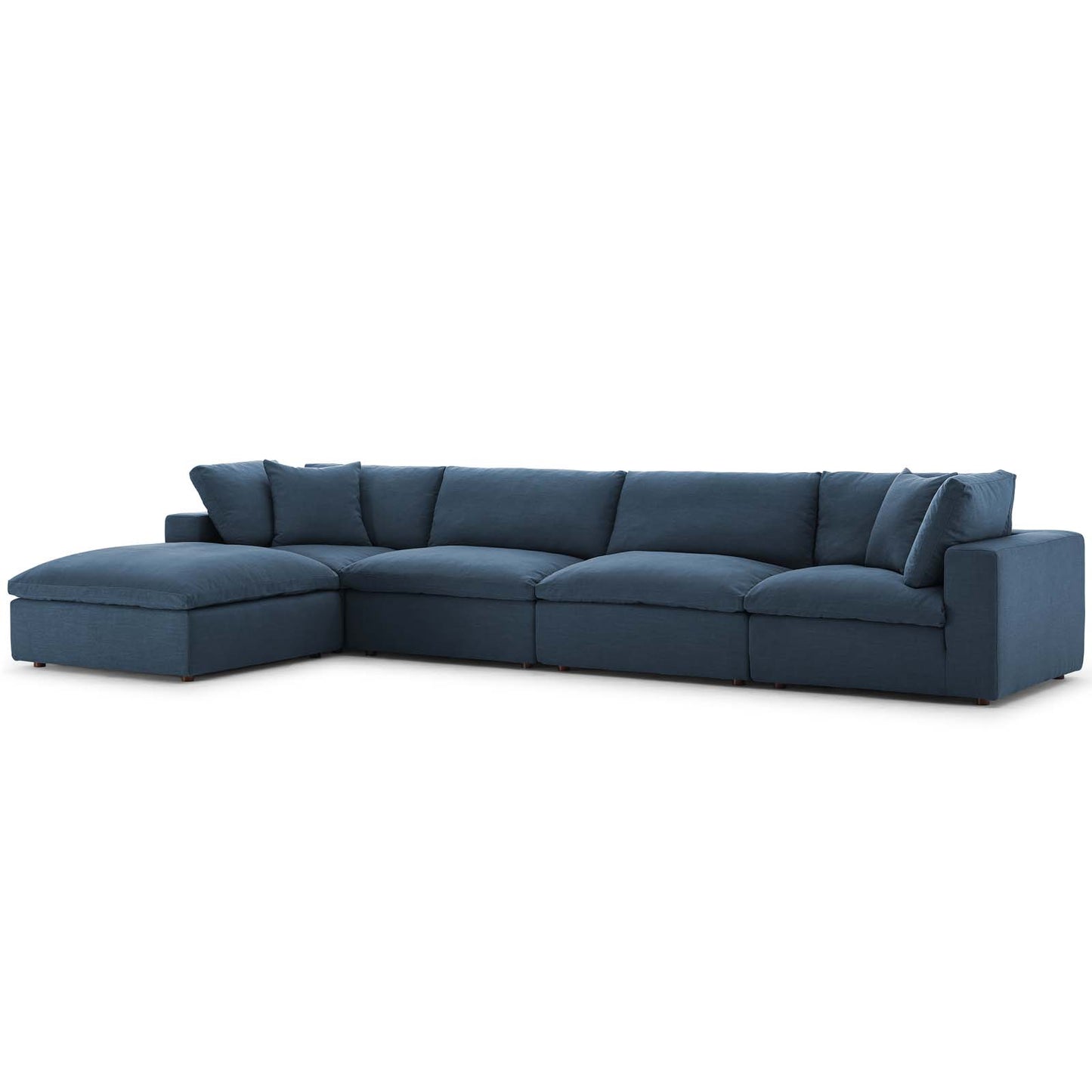 Commix Down Filled Overstuffed 5 Piece Sectional Sofa Set, Fabric, Navy Blue, 17310