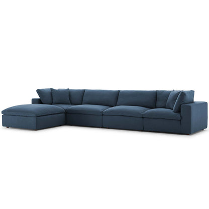 Commix Down Filled Overstuffed 5 Piece Sectional Sofa Set, Fabric, Navy Blue, 17310