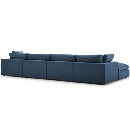 Commix Down Filled Overstuffed 5 Piece Sectional Sofa Set, Fabric, Navy Blue, 17310