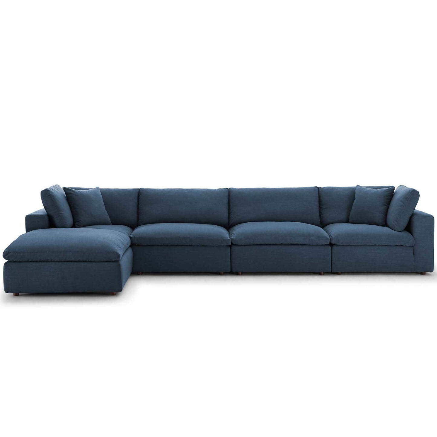 Commix Down Filled Overstuffed 5 Piece Sectional Sofa Set, Fabric, Navy Blue, 17310
