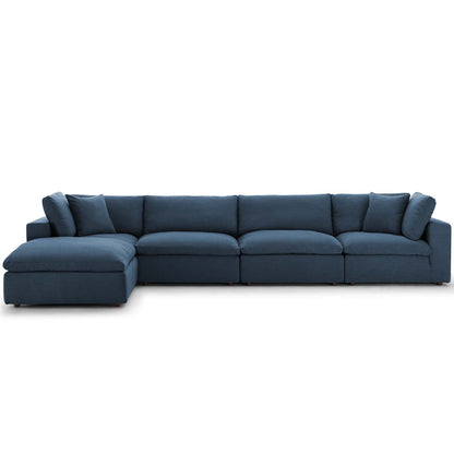 Commix Down Filled Overstuffed 5 Piece Sectional Sofa Set, Fabric, Navy Blue, 17310