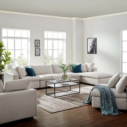Commix Down Filled Overstuffed 5 Piece Sectional Sofa Set, Fabric, Beige 15736